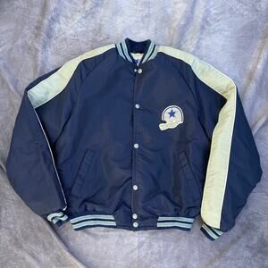 Vintage 80's Stahl-Urban Dallas Cowboys NFL Blue Snap Quilted Bomber Jacket Sz M